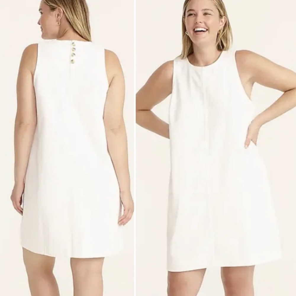 J. Crew White Denim Shift Dress 12 100% cotton non-stretch sleeveless pockets